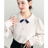 シフォンジョーゼット配色ダブルカラー長袖ブラウス | moment+ | 詳細画像34