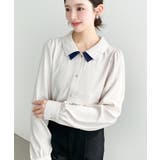 シフォンジョーゼット配色ダブルカラー長袖ブラウス | moment+ | 詳細画像36