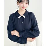 シフォンジョーゼット配色ダブルカラー長袖ブラウス | moment+ | 詳細画像41
