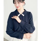 シフォンジョーゼット配色ダブルカラー長袖ブラウス | moment+ | 詳細画像44