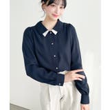 シフォンジョーゼット配色ダブルカラー長袖ブラウス | moment+ | 詳細画像45