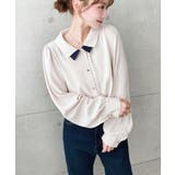 シフォンジョーゼット配色ダブルカラー長袖ブラウス | moment+ | 詳細画像8 