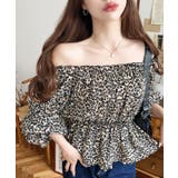 ベージュ | オフショルティアードレオパードプルオーバー | moment+