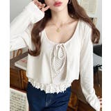 フロントリボンカーディガン+ドットフリルキャミアンサンブル | moment+ | 詳細画像3 