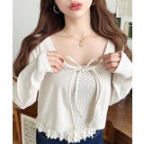 アイボリー | フロントリボンカーディガン+ドットフリルキャミアンサンブル | moment+