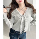 フロントリボンフリルレースカーディガン+クロスネックキャミソールアンサンブル | moment+ | 詳細画像19 