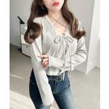 フロントリボンフリルレースカーディガン+クロスネックキャミソールアンサンブル | moment+ | 詳細画像21 