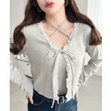 フロントリボンフリルレースカーディガン+クロスネックキャミソールアンサンブル | moment+ | 詳細画像22 