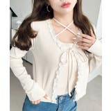 フロントリボンフリルレースカーディガン+クロスネックキャミソールアンサンブル | moment+ | 詳細画像3 