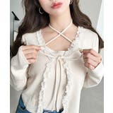 フロントリボンフリルレースカーディガン+クロスネックキャミソールアンサンブル | moment+ | 詳細画像4 