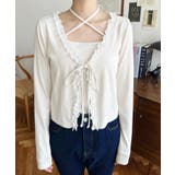 フロントリボンフリルレースカーディガン+クロスネックキャミソールアンサンブル | moment+ | 詳細画像6 