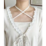 フロントリボンフリルレースカーディガン+クロスネックキャミソールアンサンブル | moment+ | 詳細画像7 