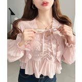 ピンク | フロントシャーリングキャミ＋フリルリボンボレロセット シアースモッキングライク | moment+