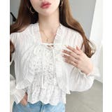 ホワイト系その他 | フロントシャーリングキャミ＋フリルリボンボレロセット シアースモッキングライク | moment+