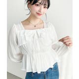 スクエアネック長袖ダブルフリルペプラムブラウス シアースモッキングライク | moment+ | 詳細画像13 