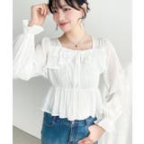 スクエアネック長袖ダブルフリルペプラムブラウス シアースモッキングライク | moment+ | 詳細画像14 