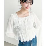 スクエアネック長袖ダブルフリルペプラムブラウス シアースモッキングライク | moment+ | 詳細画像15 