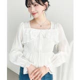 スクエアネック長袖ダブルフリルペプラムブラウス シアースモッキングライク | moment+ | 詳細画像16 