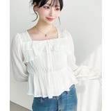 スクエアネック長袖ダブルフリルペプラムブラウス シアースモッキングライク | moment+ | 詳細画像17 