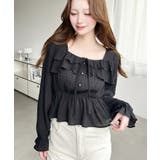 スクエアネック長袖ダブルフリルペプラムブラウス シアースモッキングライク | moment+ | 詳細画像19 