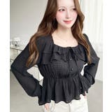 スクエアネック長袖ダブルフリルペプラムブラウス シアースモッキングライク | moment+ | 詳細画像20 