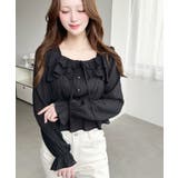 スクエアネック長袖ダブルフリルペプラムブラウス シアースモッキングライク | moment+ | 詳細画像21 