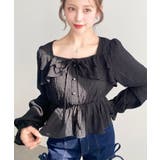 スクエアネック長袖ダブルフリルペプラムブラウス シアースモッキングライク | moment+ | 詳細画像22 