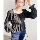 スクエアネック長袖ダブルフリルペプラムブラウス シアースモッキングライク | moment+ | 詳細画像26 