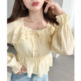 スクエアネック長袖ダブルフリルペプラムブラウス シアースモッキングライク | moment+ | 詳細画像28 