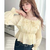 スクエアネック長袖ダブルフリルペプラムブラウス シアースモッキングライク | moment+ | 詳細画像32 