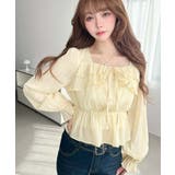 スクエアネック長袖ダブルフリルペプラムブラウス シアースモッキングライク | moment+ | 詳細画像33 