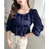 スクエアネック長袖ダブルフリルペプラムブラウス シアースモッキングライク | moment+ | 詳細画像41 