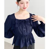 スクエアネック長袖ダブルフリルペプラムブラウス シアースモッキングライク | moment+ | 詳細画像42 