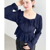 スクエアネック長袖ダブルフリルペプラムブラウス シアースモッキングライク | moment+ | 詳細画像43 