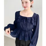 スクエアネック長袖ダブルフリルペプラムブラウス シアースモッキングライク | moment+ | 詳細画像44 