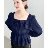 スクエアネック長袖ダブルフリルペプラムブラウス シアースモッキングライク | moment+ | 詳細画像45 