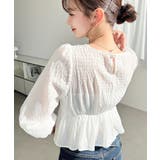 スクエアネック長袖ダブルフリルペプラムブラウス シアースモッキングライク | moment+ | 詳細画像6 