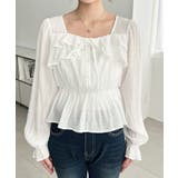 スクエアネック長袖ダブルフリルペプラムブラウス シアースモッキングライク | moment+ | 詳細画像7 