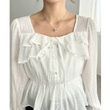 スクエアネック長袖ダブルフリルペプラムブラウス シアースモッキングライク | moment+ | 詳細画像8 