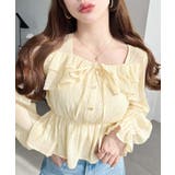 ナチュラル | スクエアネック長袖ダブルフリルペプラムブラウス シアースモッキングライク | moment+