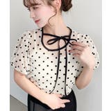 インナーキャミ付きフロッキードットチュールバレエコアパフスリーブ半袖シアートップ… | moment+ | 詳細画像19 