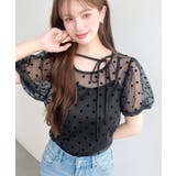 インナーキャミ付きフロッキードットチュールバレエコアパフスリーブ半袖シアートップ… | moment+ | 詳細画像21 