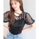 インナーキャミ付きフロッキードットチュールバレエコアパフスリーブ半袖シアートップ… | moment+ | 詳細画像23 