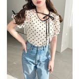 インナーキャミ付きフロッキードットチュールバレエコアパフスリーブ半袖シアートップ… | moment+ | 詳細画像5 
