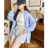 ブルー | 先染めストライプ＆ギンガムチェック&マルチストライプビッグシルエット長袖シャツ | moment+