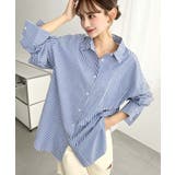 ネイビー | 先染めストライプ＆ギンガムチェック&マルチストライプビッグシルエット長袖シャツ | moment+