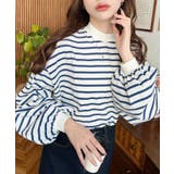 無地＆ボーダー モックネックボリュームスリーブロンT 綿100％ | moment+ | 詳細画像14 