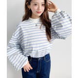 無地＆ボーダー モックネックボリュームスリーブロンT 綿100％ | moment+ | 詳細画像17 