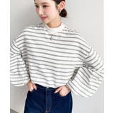 無地＆ボーダー モックネックボリュームスリーブロンT 綿100％ | moment+ | 詳細画像2 