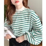 無地＆ボーダー モックネックボリュームスリーブロンT 綿100％ | moment+ | 詳細画像27 